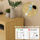 Yeyawomy 12 Drawer Dresser for Bedroom, 63" Wide Rattan Dresser with LED Light and Charging Station, Modern Wooden Long Storage Dressers Organizer with Metal Handle for Entryway and Bedroom Yeyawomy