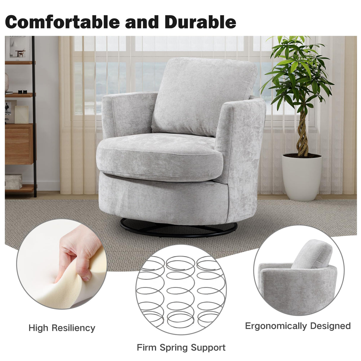 Chifee & Vingol 32" Chenille Swivel Barrel Chair Upholstered Round Chair,Light Grey Chifee & Vingol