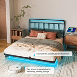 Domus Homeware Floating Queen Size Platform Bed Frame with LED Lights & Charging Station - Includes Powered Screwdriver for Assembly, Mattress Fasteners & Corner Pads, Hardened Steel Domus Homeware