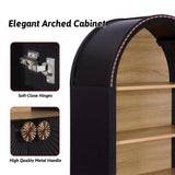 HIUU Tall Arched Bookcase,Rounded 5 Tier Bookshelf Wooden,Arched Kitchen Pantry Cabinet,Black Display Cabinet,Mid-Century Modern Book Case with Door,Black HIUU