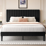 Fluest Queen Bed Frame with Adjustable Headboard, Upholstered Velvet Bed Frame, Platform Bed Frame, Under-Bed Storage, No Box Spring Needed, Easy Assembly, Black Fluest