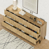 UEV Mid Century Modern Dresser,9 Drawer Dresser for Bedroom Natural Wood,Light and Fluted Double Chest of Drawers,Accent Large Storage Dresser with Metal Stand UEV