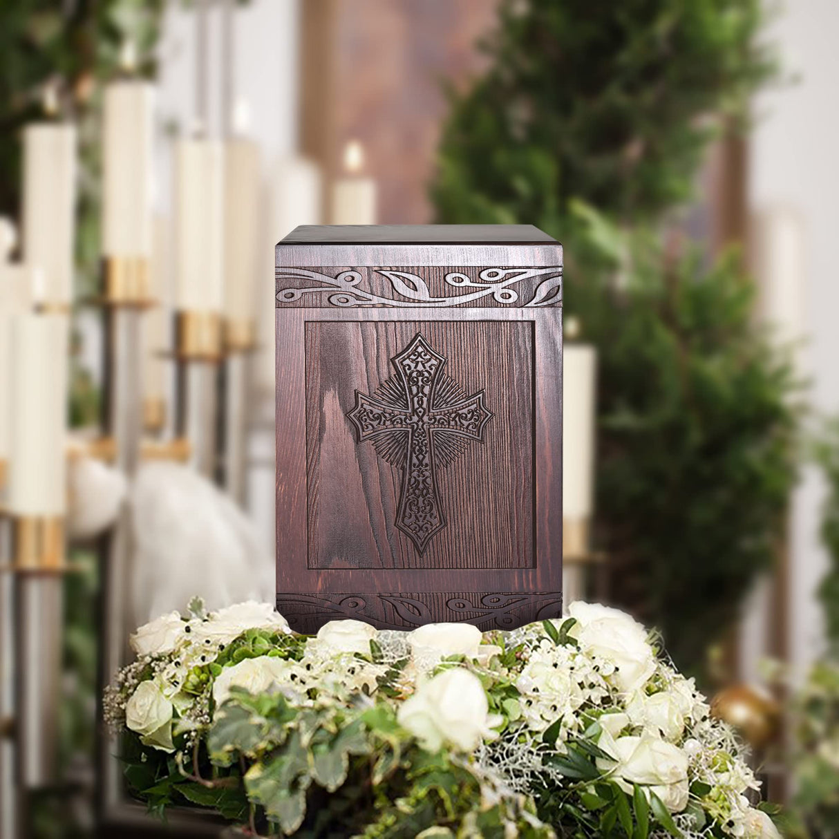 Cremation Urns for Human Ashes Adult Male Female, Wooden Carved Cross Urns Box and Casket for Ashes Men Women Child, Pets Cat Dog Urn, Burial Funeral Memorial Urns for Ashes, Holds 222 Cubic Inch DGDCDV