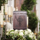 Cremation Urns for Human Ashes Adult Male Female, Wooden Carved Cross Urns Box and Casket for Ashes Men Women Child, Pets Cat Dog Urn, Burial Funeral Memorial Urns for Ashes, Holds 222 Cubic Inch DGDCDV