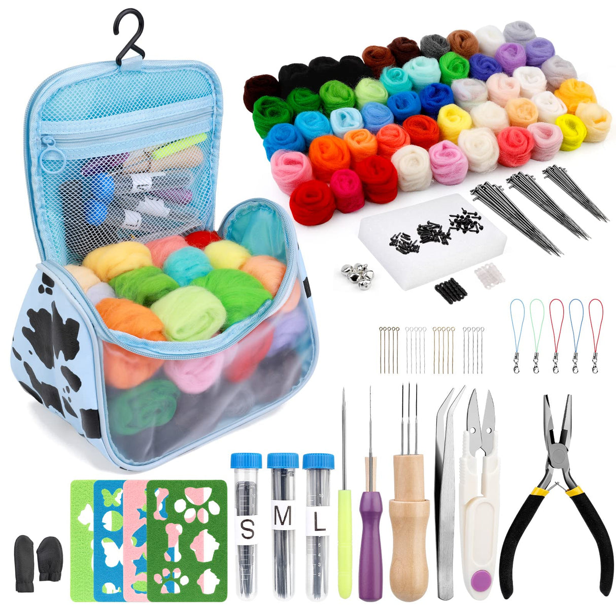 228 Pcs Needle Felting Kit Wool Felting Tools for Beginner 50 Colors Wool Roving Starter Felting Kit with Felting Needles Foam Mat Needle Felting Supplies Storage Bag for DIY Craft Making JUPEAN