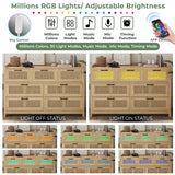 AOGLLATI Dresser for Bedroom with Led Light, Natural Rattan 7 Drawer Dressers, Dressers & Chests of Drawers, Closet Wooden Long Bedroom, Hallway, Entryway AOGLLATI
