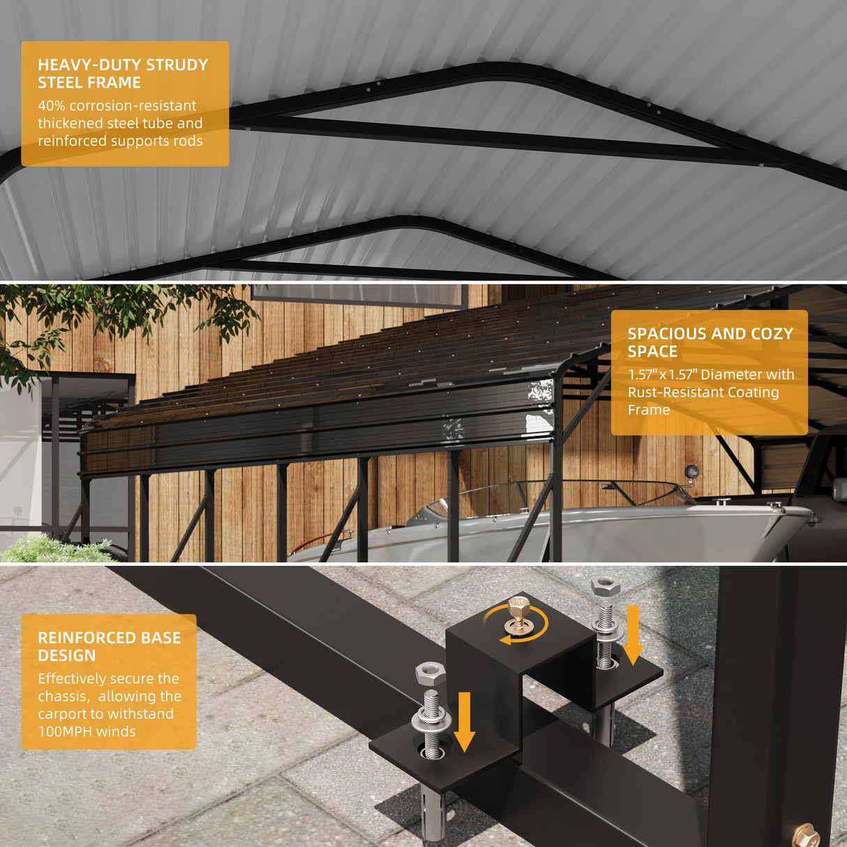 20 x 30 FT Metal Carport with Galvanized Steel Roof, Heavy Duty Metal Roof Carport with Enhanced Base, Tall MetalCarport Kits Garage for Tractors, Trucks, Boats, Cars Reljofum