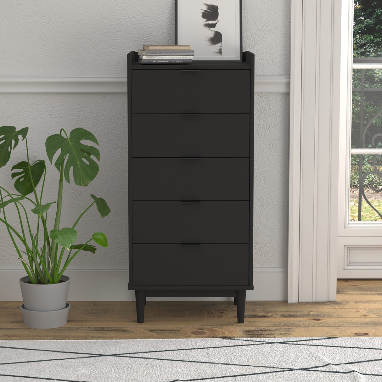 Walker Edison Blythe Scandi Minimalist 5-Drawer Solid Wood Dresser, 43 Inch, Black Walker Edison