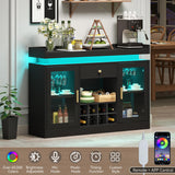 Wine Bar Cabinet with LED Light, Home Coffee Bar Cabinet with Wine and Glass Rack, Modern Sideboard Buffet w/ Storage Drawer & Shelves, Freestanding Liquor Cabinets for Living Room,Dining Room (Black) Auromie