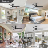 Breezary 48 inch Industrial Ceiling Fans without Lights Remote Control, 6-Speed, Reversible DC Motor, 3 Blades, Modern Indoor/Outdoor Ceiling Fan No Light for Patio Home Office, Black Breezary