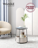 VASAGLE End Table, Small Bedside Table with Fabric Basket, Modern Nightstand, Round Side Table, for Living Room, Bedroom, Cement Gray and Cream White ULET223G49 VASAGLE