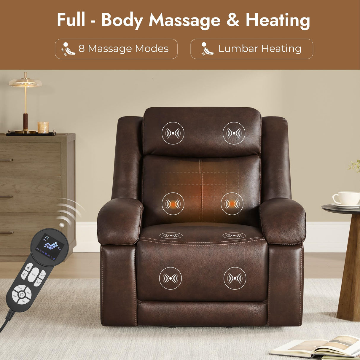 Watson & Whitely Genuine Leather Power Lift Recliner Chair for Elderly with Heat and Massage, Electric Lay Flat Lift Chairs with Power Headrest & Visual Remote Control, Dual Motor, Dark Brown Watson & Whitely