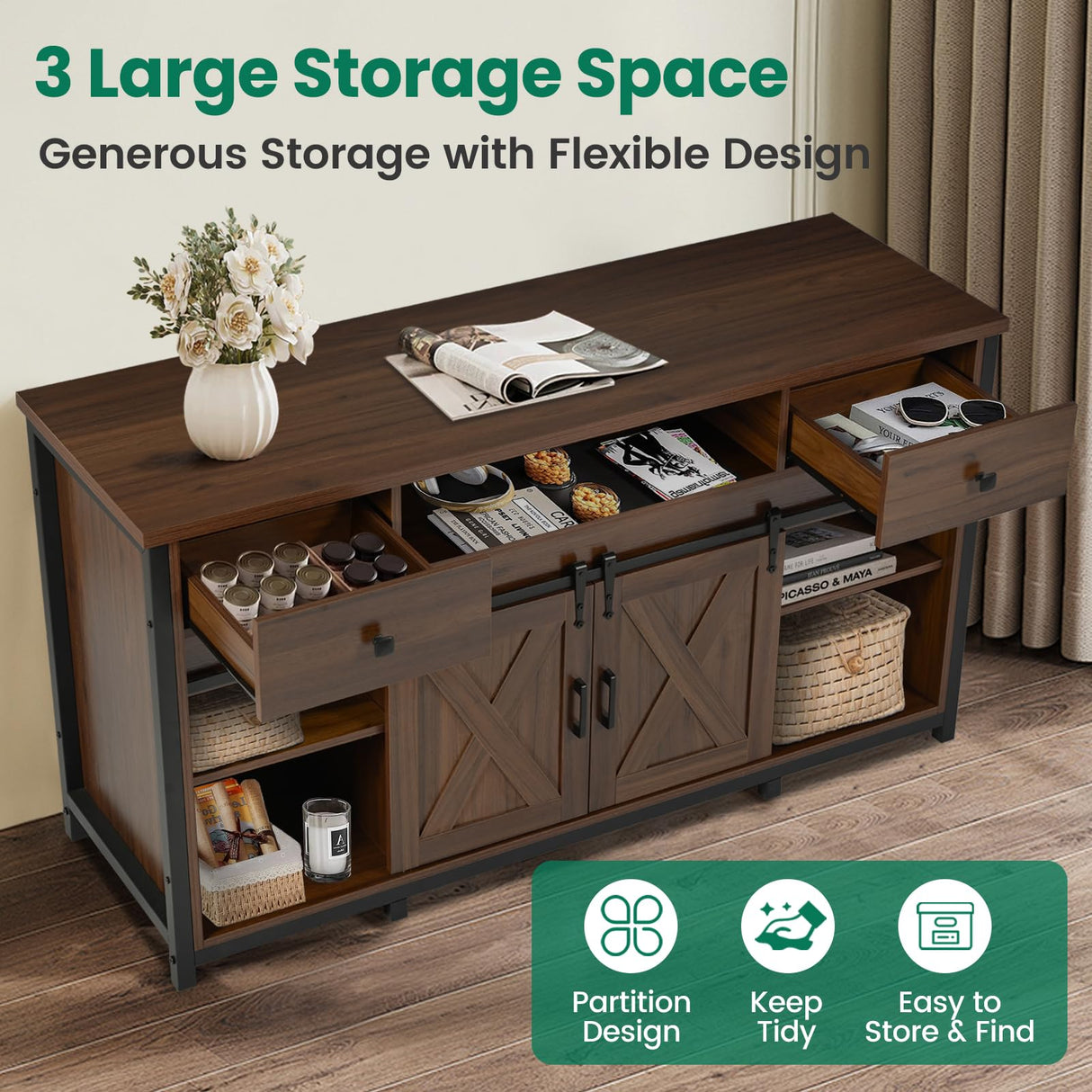 Fantico 75-120 Gallon Aquarium Stand with Power Outlets - Dual Aquarium Support, Cabinet Storage, Thick Hardwood Top, Versatile Socket with Adjustable Panels, 1200 lbs Capacity, Rustic Brown Fantico