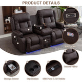 TUNYI Power Loveseat Recliner Sofa with Massage & Heat Home Theater Seating with Console Electric Recliner RV Sofa with USB/Outlet/Storage/Side Pocket/LED Light/Speaker (Brown, Loveseat) TUNYI