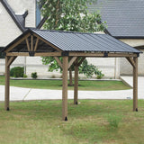 CHARMELEON 10x12 FT Wood Gazebo Outdoor – Hardtop Metal Roof Gazebo with Cedar Frame – Patio Gazebo for Wood Carport Use – Gable Roof Pavilion Gazebo para Patio, Backyard, Deck, Lawn and Garden HEAVDUTY