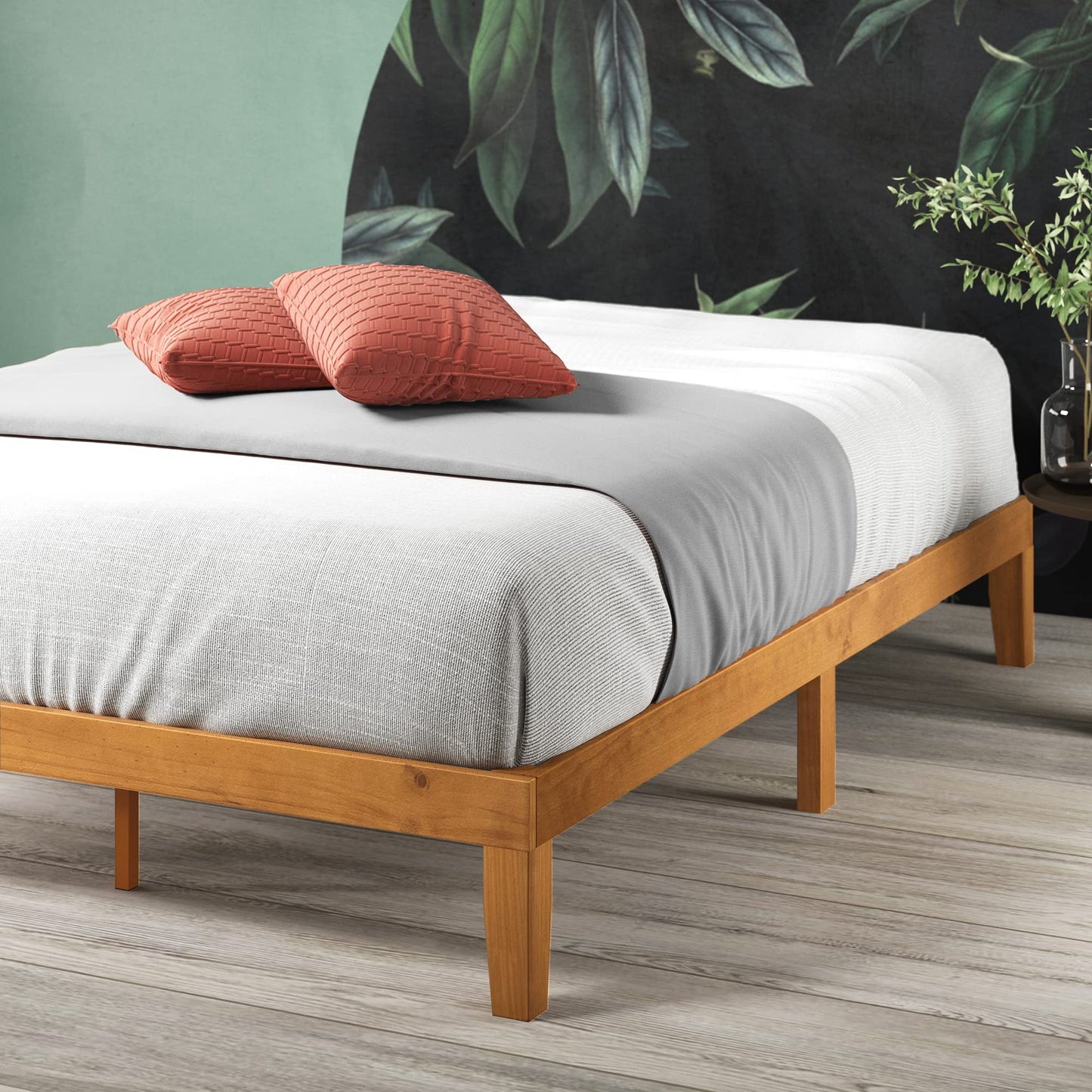 ZINUS Alexia Solid Wood Platform Bed Frame with Rustic Pine Finish - No Box Spring Required, Easy Assembly, Queen Size - WoodArtSupply