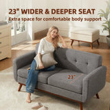 Kingfun 65.2" W Loveseat Sofa, Mid Century Modern Decor Love Seat Couches for Living Room, Button Tufted Upholstered Furniture, Solid & Easy to Install Small Couch for Bedroom Office Apartment, Grey Kingfun