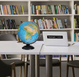 Replogle Ready to Assemble World 12" Diameter Globe, USA Cartography, Modern Acrylic Globe Stand and Blue Ocean Globe Ball. Easy to assemble globe that shows both Political and Vegatative information including political borders and provincial borders, maj Replogle