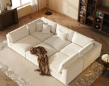 Oversized Modular Sectional Sofa,Cloud Couch Sectional Deep Seat Sofa Cushion Covers Removable,Oversized Sectional Couches for Living Room(6 Seater-Cream White Linen) Fajiani