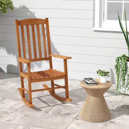 Tangkula Patio Rocking Chair with 400 lbs Weight Capacity, Eucalyptus Wood Porch Rocker with High Back, Patio Rocker Chair for Indoor and Outdoor Use (1) - WoodArtSupply