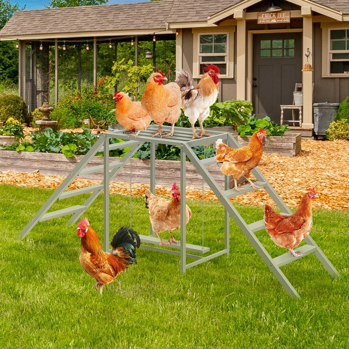 Chicken Coop, Chicken Perches with Swing, Chicken Roosting Bars, Chicken Run Accessories Toy, Wooden Chicken Ladder for Pet's Healthy & Happy, Sturdy and Easy to Clean, Suitable for Backyard Farm Nandae