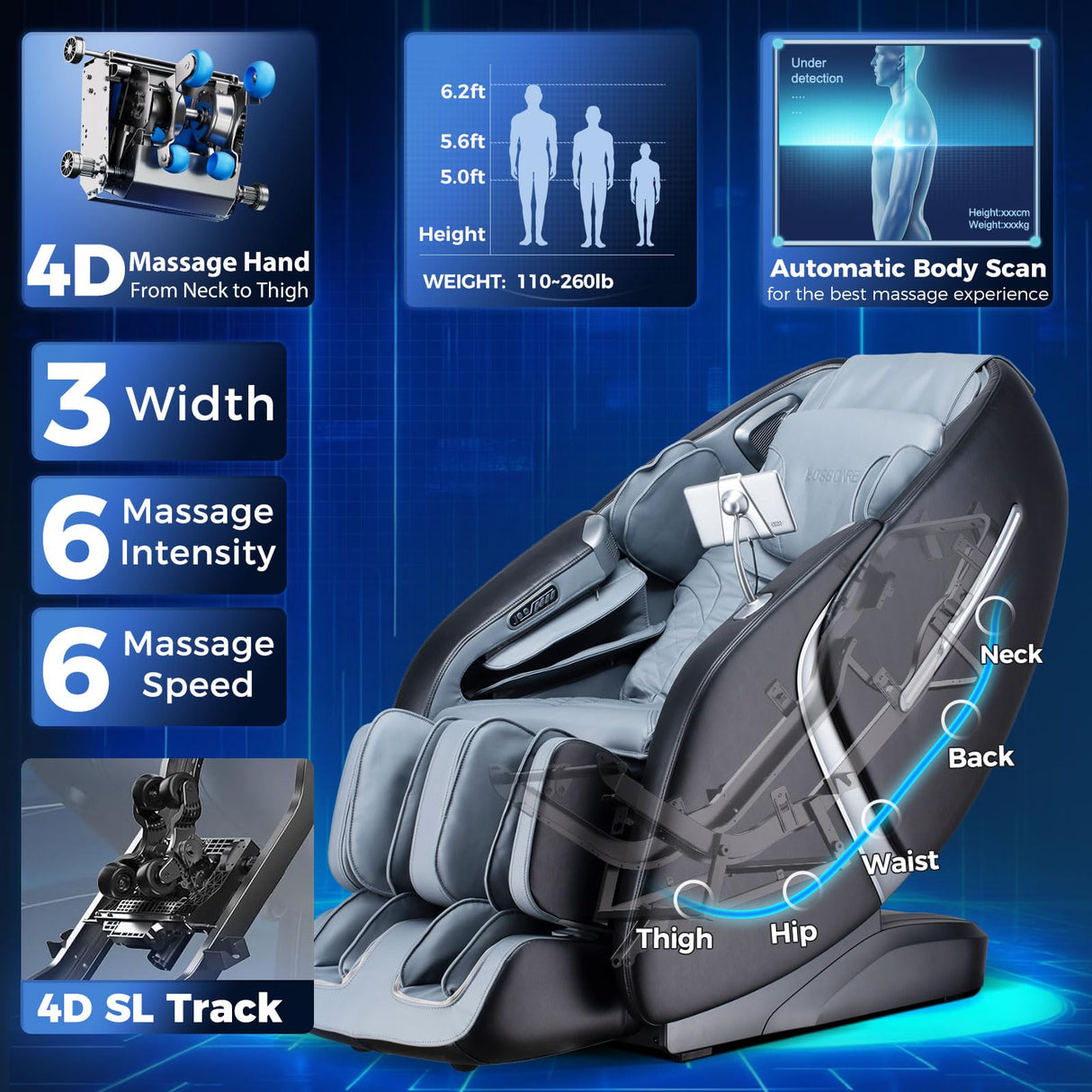 BOSSCARE 2025 4D Massage Chair Full Body Zero Gravity Shiatsu Messager Chair-SL Track AI APP Body Scanning Heating Back Foot Recliner-Massaging Chairs for Office Home BOSSCARE