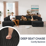 Trygoal 132" U Shaped Couch, Modular Sectional Sofa with Chaise, Corduroy U Shaped Boneless Couch with Deep Seat, Upholstered Modular Cloud Sofa for Living Room, No Assembly Required, Black Trygoal