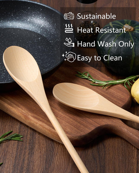 MORGLES 5 Pcs Wooden Spoons for Cooking, 12 Inches Long Handle Spoons for Mixing, Tasting Stirring Food, Large Wooden Cooking Utensils for Kitchen and Crafts MORGLES