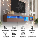 ANTISTA Floating TV Stand with Led Lights, 71 inch Wall Mounted TV Shelf with Power Outlet, Modern Entertainment Center Media Console with Storage Cabinet, Up to 80 Inch TVS, Walnut ANTISTA