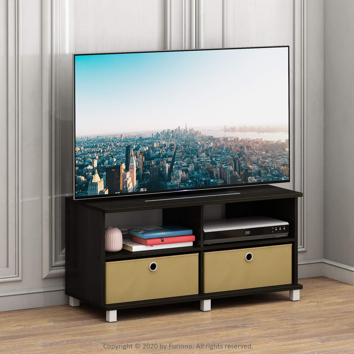 Furinno Andrey Entertainment Center with Bin Drawers, Dark Espresso Furinno