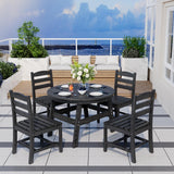 PamapicLife 5 Piece Round Outdoor Dining Set, Relaxing HDPE Outdoor Table and Chairs with 105° Ergonomic Backrest, All-Weather Patio Table and Chairs Set with Umbrella Hole for Porch, Poolside, Black PamapicLife