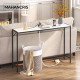 MAHANCRIS Console Table, Narrow Sofa Table, 43.3” Entrance Table with Power Station, Behind Couch Table, Simple Style, for Living Room, Hallway, Entryway, Foyer, Marble and Black CTHM112E01 MAHANCRIS