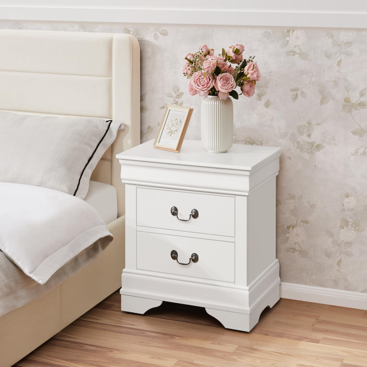 Yaheetech Fully-Assembled Nightstand with Drawers, Classic 2-Drawer Nightstand Large Bedside Table with Storage, Wooden Painted Storage Cabinet for Bedroom, 21.5″L×16″W×24.5″H, White Yaheetech