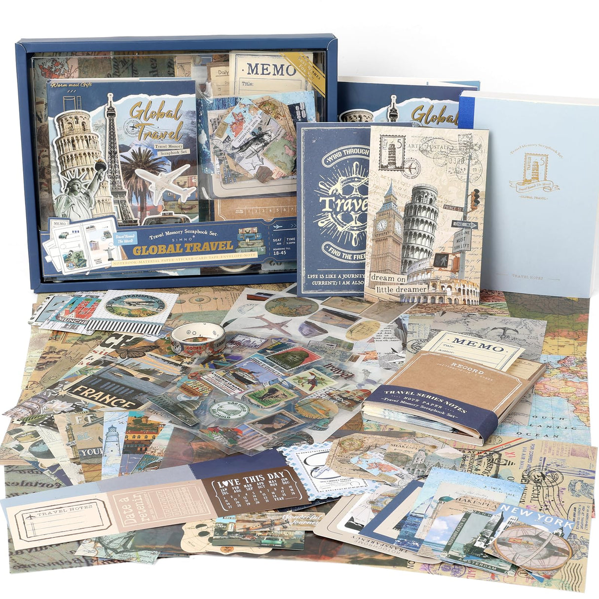 Auguro World Travel Scrapbook Kit A6 Grid Notebook Stationery Junk Journal Kit Scrapbooking Supplies Kit Craft DIY Gift for Adult Teen Girl Auguro