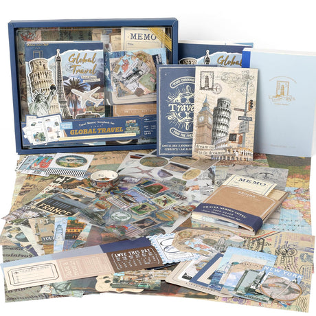 Auguro World Travel Scrapbook Kit A6 Grid Notebook Stationery Junk Journal Kit Scrapbooking Supplies Kit Craft DIY Gift for Adult Teen Girl Auguro