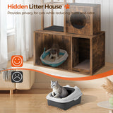 MAHANCRIS Cat Tree with Litter Box Enclosure, Hidden Cats Litter Box Furniture with Condo and Plush Ball, Wooden Cats Washroom Furniture with Platform, Indoor Cat House, Rustic Brown CWHR1501 MAHANCRIS