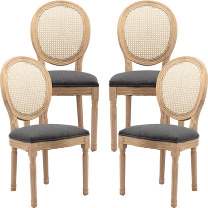 ODUSE-DAILY French Country Dining Chairs Set of 4, Dark Gray Kitchen & Dining Room Chairs Set of 4, Rattan Dining Chairs, Cane Back, Wood Legs, Sillas De Comedor (Rattan,Dark Grey, 4Pcs) - WoodArtSupply