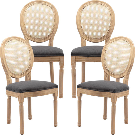 ODUSE-DAILY French Country Dining Chairs Set of 4, Dark Gray Kitchen & Dining Room Chairs Set of 4, Rattan Dining Chairs, Cane Back, Wood Legs, Sillas De Comedor (Rattan,Dark Grey, 4Pcs) ODUSE-DAILY