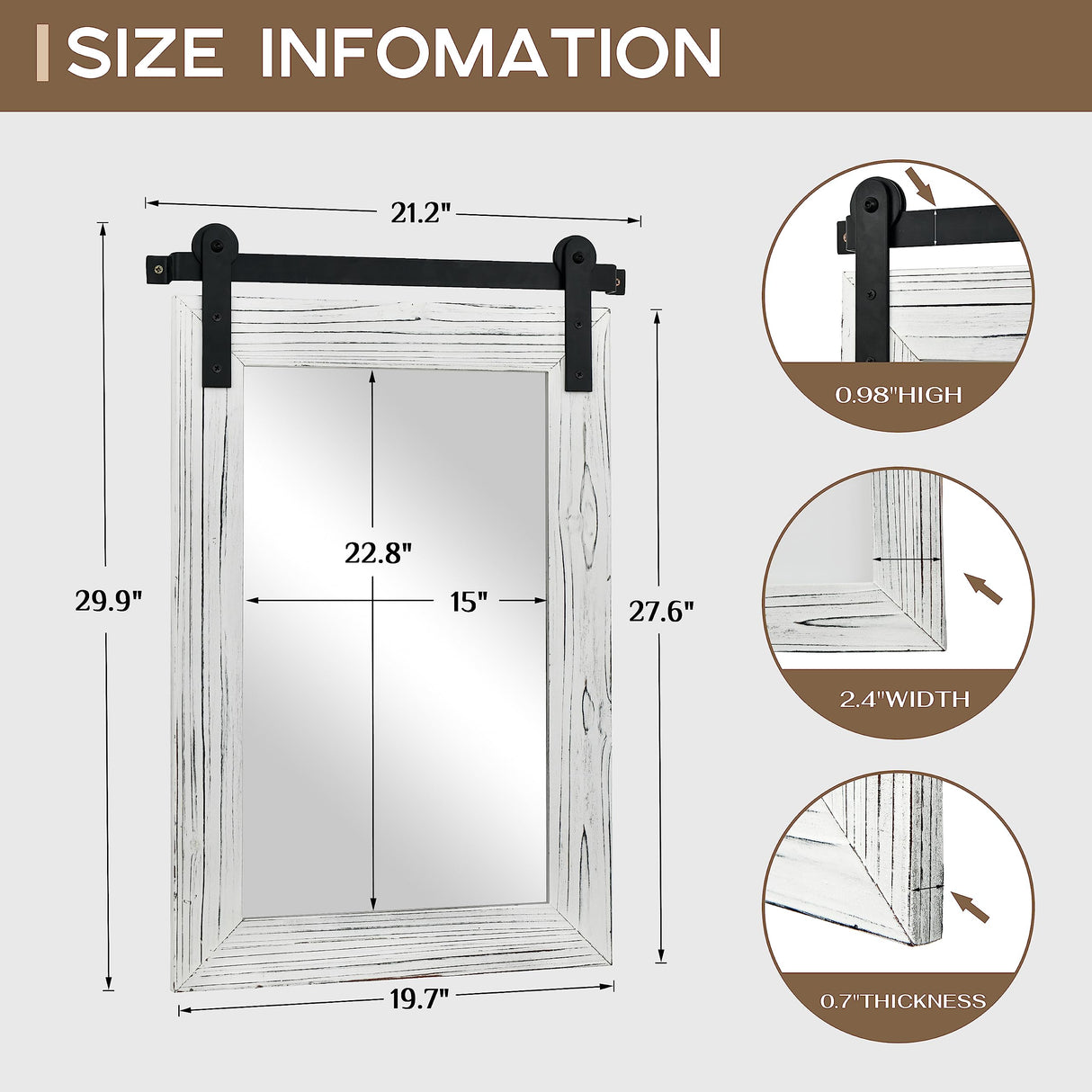 COGOOD Farmhouse Bathroom Mirror - 30 x 21 Rustic Wood Framed Wall Barn Door Mirror for Entryway, Living Room, Vanity Wall Decor (White) COGOOD