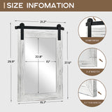 COGOOD Farmhouse Bathroom Mirror - 30 x 21 Rustic Wood Framed Wall Barn Door Mirror for Entryway, Living Room, Vanity Wall Decor (White) COGOOD