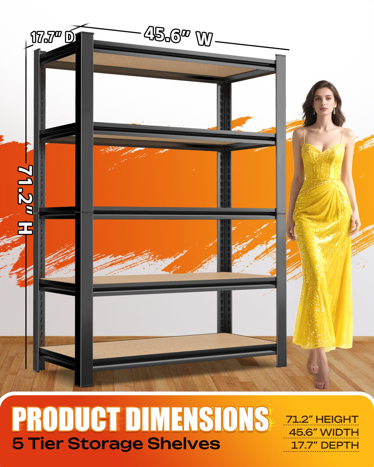 AOAORGG Set of 2 Storage Shelves, 45.6" W Heavy Duty Garage Shelving, 2500LBS Metal Shelf, Adjustable 5-Tier Shelving Unit, for Pantry, Kitchen, Basement, Warehouse, 17.7" Dx45.6 Wx71.2 H, Black AOAORGG