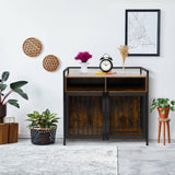 Houseables Dog Crate Furniture, Dog Kennel Indoor, Medium Dog Crate, Dog Kennel Furniture, 41 Inch, Metal, Rustic Brown Wood, Dog Crate Table, Wooden Dog Crate Furniture, Furniture Crate for S-M Dogs Houseables