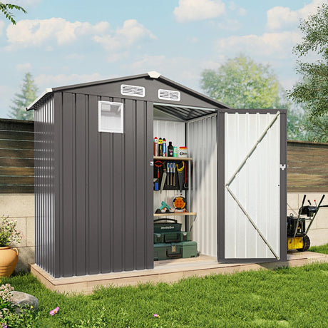 Vigo huseeo 6x3.6FT Outdoor Storage Shed, Galvanized Steel Garden Shed with Lockable Door & Window, Waterproof Metal Tool Storage for Garden, Backyard, Patio, Lawn(Peak Roof) Vigo huseeo