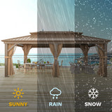 DWVO 12x20 ft Hardtop Gazebo Outdoor Heavy Duty Aluminum Gazebo with Nettings and Curtains, Combined of Horizontal and Vertical Stripes Roof for Patio, Backyard, Deck, Lawns and Balcony, Bronze DWVO