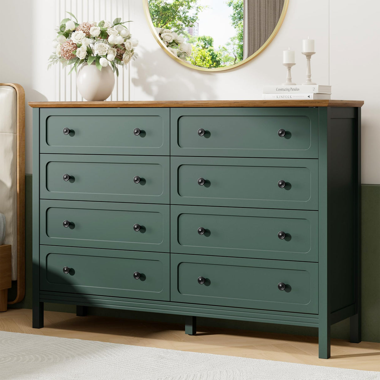 Tradare Green Dresser for Bedroom, 8 Drawer Dresser with Metal Handles, 55" Wide Modern Dressers & Chest of Drawers for Living Room, Hallway, Entryway Tradare