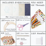 Bonroy 4 Sets Embroidery Kit for Beginners with Instructions,Cross Stitch Kits for Adults with Pattern,Needlepoint Kits for Adult Include Embroidery Cloth Hoops Needles Threads Bonroy