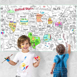 Licidecopai 54x33 Inch US Themed Giant Coloring Poster for Kids - Large US Map Coloring Table Cloth for Children's Birthday Party Licidecopai