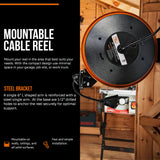 SuperHandy Extension Cord Reel Retractable 12AWG x 80' Foot 3C SJTOW Cable Triple Tap Connector Power Rating 125 Volt AC 15 Amp 1875 Watt Industrial Steel Single Arm SuperHandy