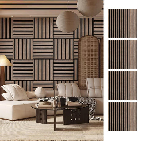 ARMURO Wood Slat Wall Panel - 4 PCS Walnut Wood Panels for Wall, Natural Wood Veneer Acoustic Slat Wood Wall Panels - Wood Slats for Wall Soundproof Wood Panels 23.6" W x 23.6" L ARMURO