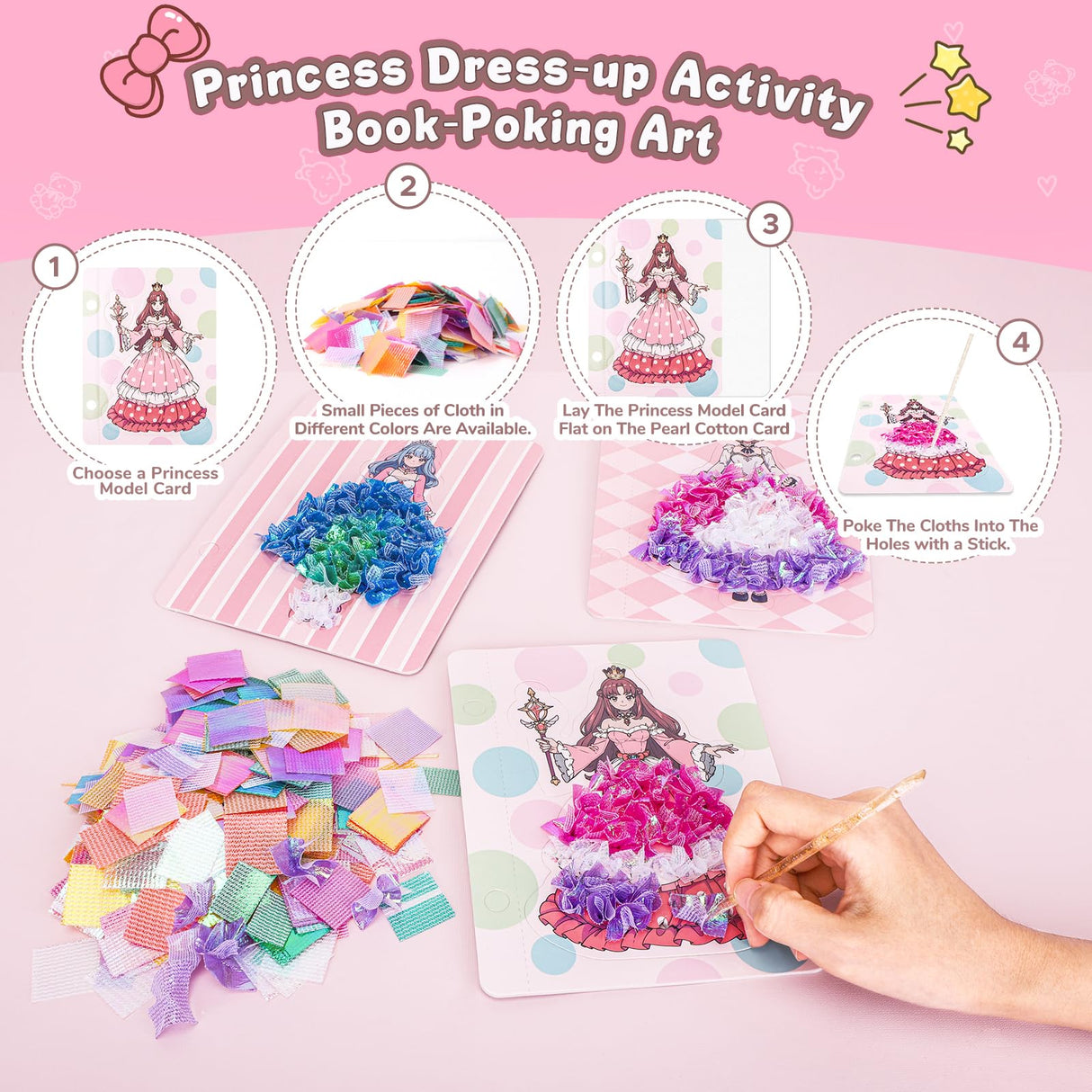 4 in 1 Paper Craft Kits for Girls,Princess Dress-up Activity Book with Water Painting,Poking Art,Sticker,Paper Cutting Craft,Arts and DIY Crafts Kit Gifts Toys for Kids Ages 4 5 6 7 8+ Years Old homicozy